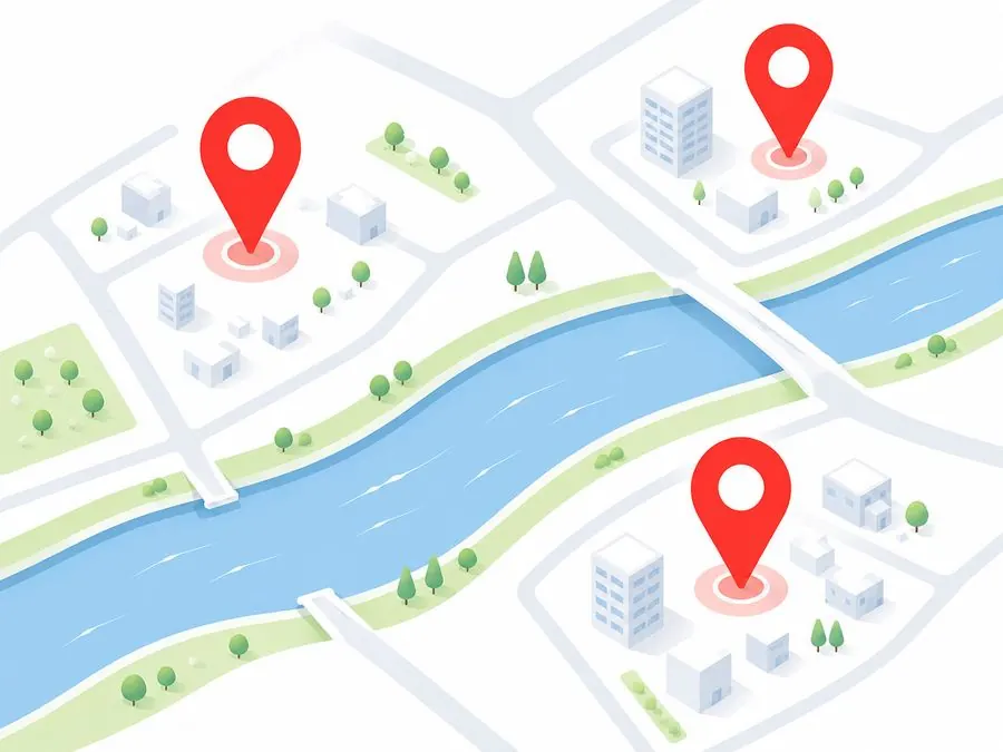 3つの練習場所を示す地図イラスト